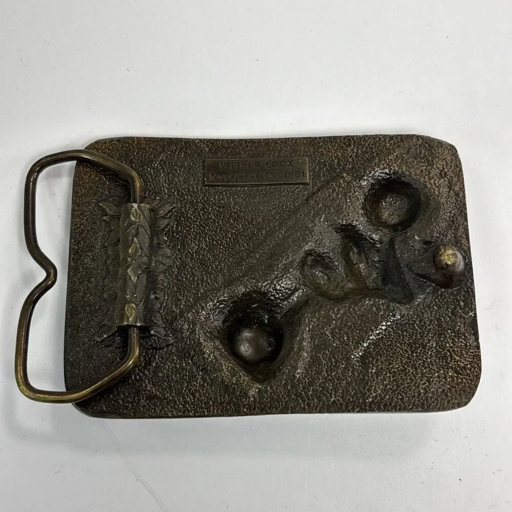 Weiser Door Lock Advertising Belt Buckle Vintage Brass 1981